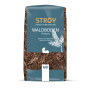 STROY Waldbodeneinstreu 60l Sack für Pferde, braune Kiefernholzspäne mit blauem Etikett.