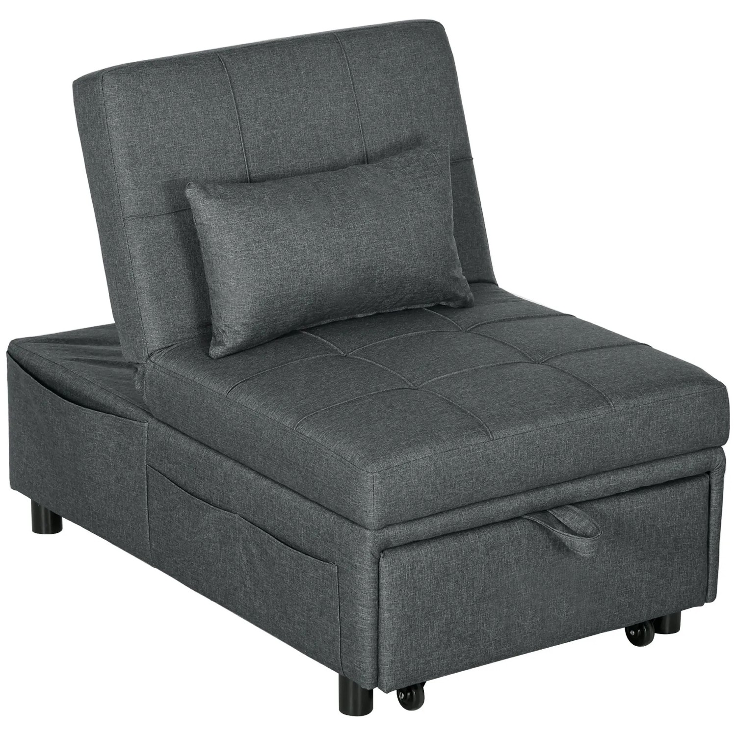 HOMCOM Schlafsessel Eukalyptusholz Polyester 65,5L x 104B x 81H cm Grau