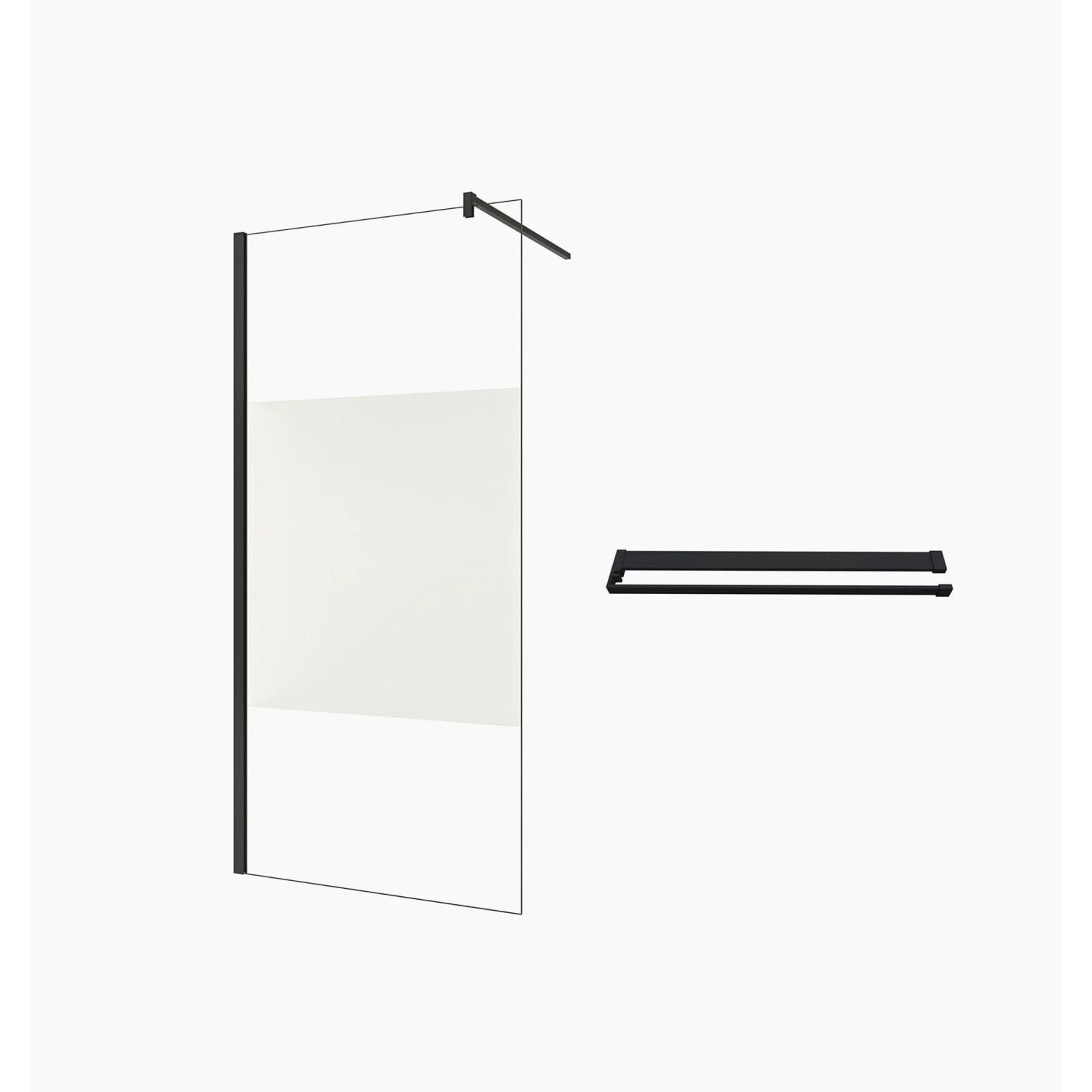 Duschparadies 90 x 200cm Walk-in Glas 8mm NANO Glas Dusche Satiniert Mit Streifen Duschabtrennung Mit Schwarz Duschregal Mit 140cm Stabilisator