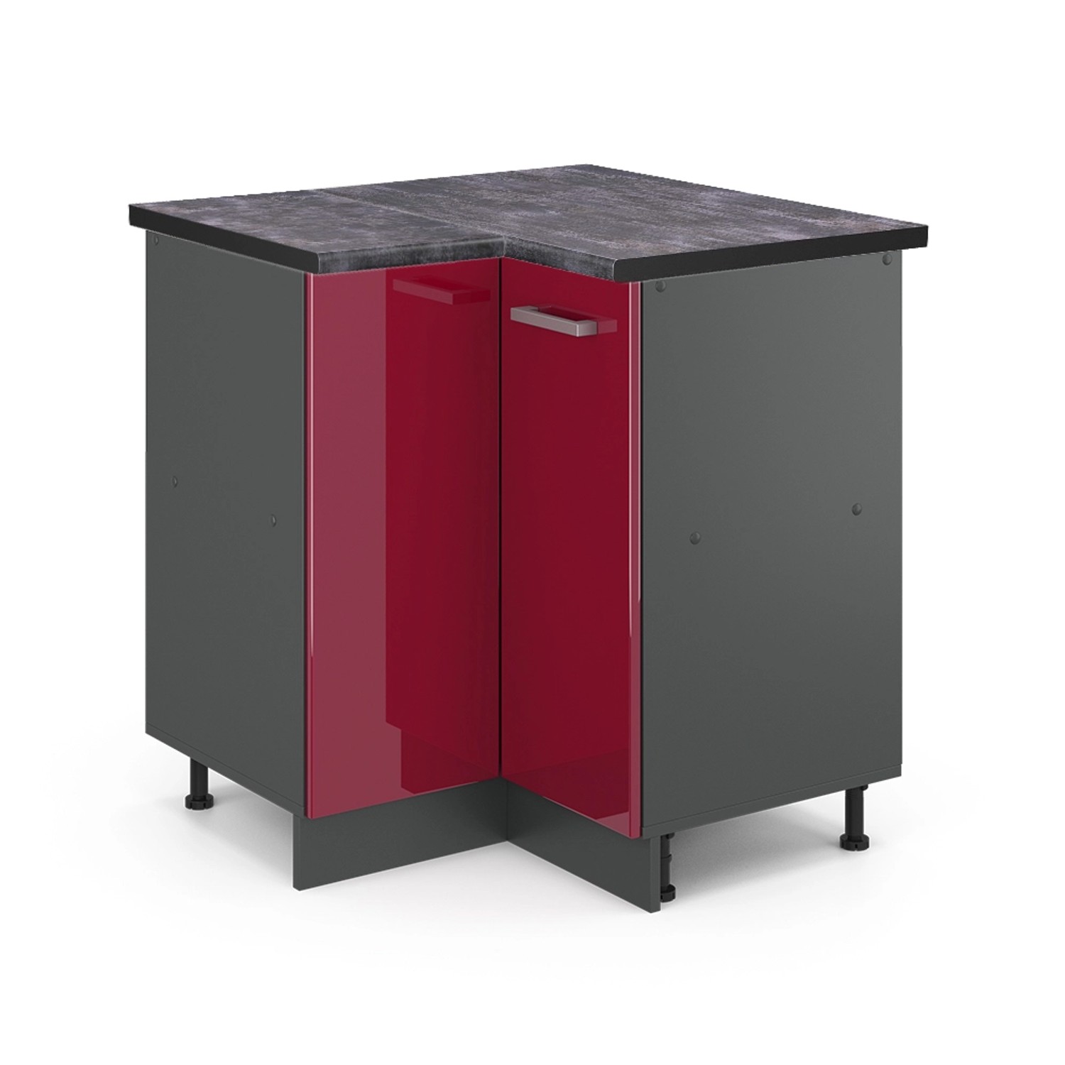 Vicco Eckunterschrank R-Line Bordeaux Hochglanz/Anthrazit 76 cm AP Anthrazit