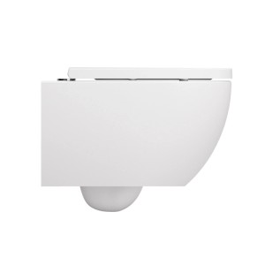 Modernes Stilform Soho Hänge-WC, mattweiß, mit geschlossenem WC-Sitz, Seitenansicht. Spülrandlose Toilette für Ihr Bad.