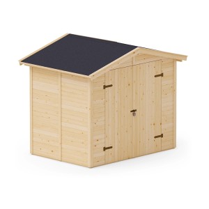 Upyard Geräteschuppen aus Holz, 240x170 cm, mit Doppeltür und schwarzem Dachfilz.