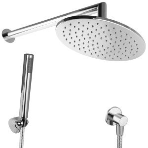 PaulGurkes Duschsystem Unterputz: Runde Regendusche, Stabbrause und Metallschlauch, verchromt.