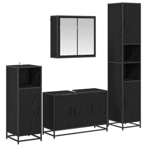 vidaXL Badmöbel-Set, 2-teilig, Schwarz Eiche Optik mit Spiegelschrank und Waschbeckenunterschrank.