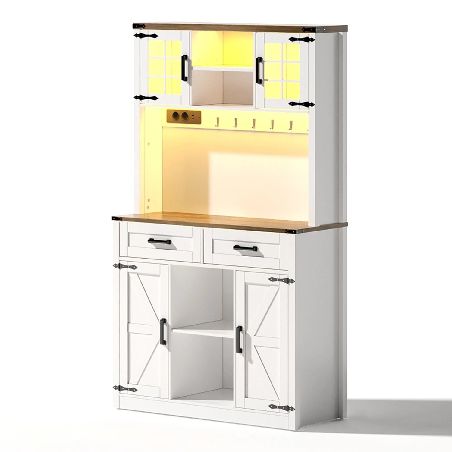 okwish Barschrank mit LED Beleuchtung Steckdosen Schubladen Küche 100x172x40cm Weiß