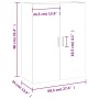 Weißer vidaXL Wandschrank, 69,5x34x90 cm, mit zwei Türen und Griffen. Maßzeichnung für Wohnzimmerschrank.