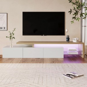 PXloue TV-Schrank mit Praktischer Stauraum LED-Beleuchtung Holzoptik Glasböden Weiß