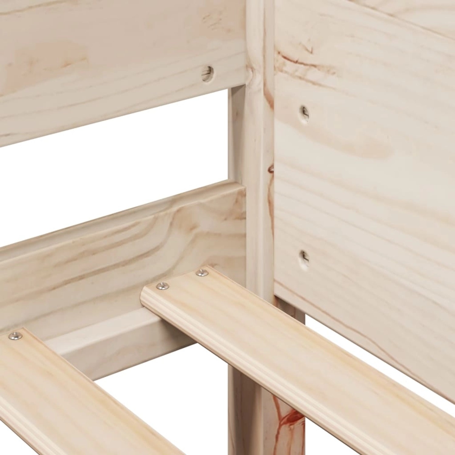 Detailansicht Massivholzbett Kiefer 80x200 cm, unbehandeltes Holz, ohne Matratze.