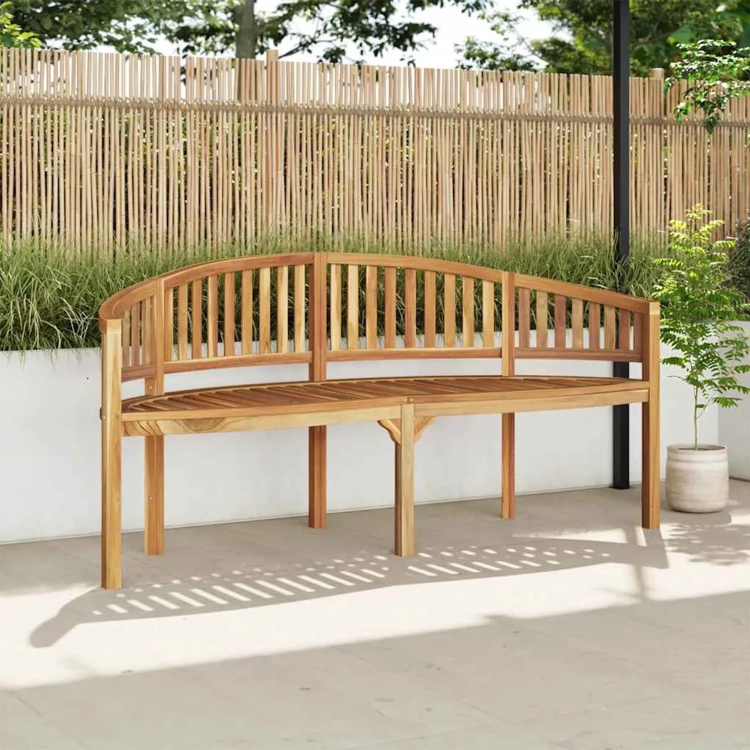 Elegante vidaXL Bananenbank aus Teakholz, 180 cm, für Garten und Terrasse.