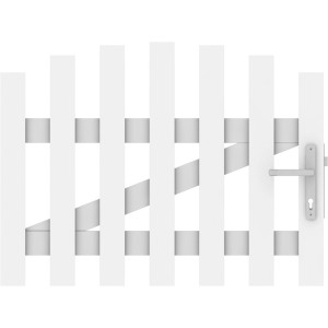 Weißes Gartenzaun Tor Longlife Cara, runde Form, DIN rechts, 106x70/80 cm.