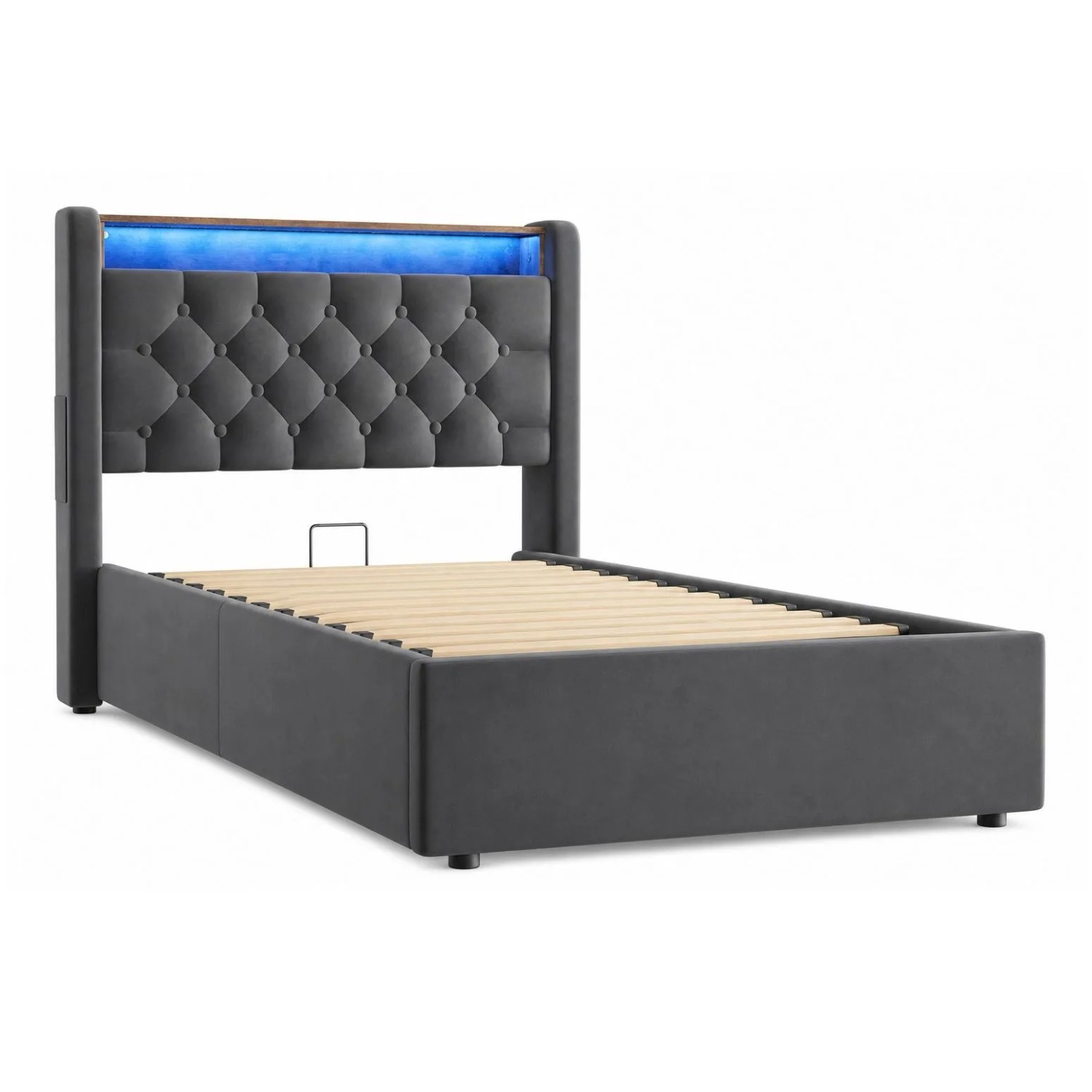 okwish Polsterbett mit LED-Beleuchtung Jugendbett 90x200cm Dunkelgrau