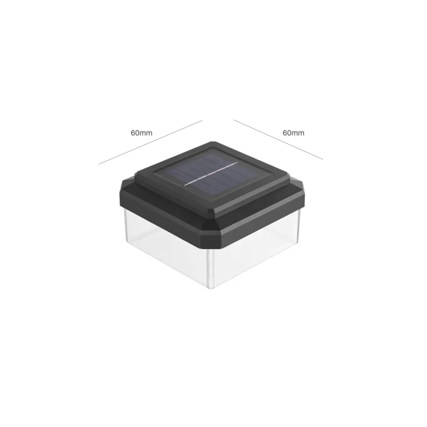 Solar Zaunleuchte 60x60 für Doppelstabmattenzaun, schwarz, mit Solarpanel und neutralweißem LED Licht.
