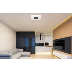 Moderne, dimmbare LED-Deckenleuchte Gisell, weiß matt, 460x460 mm, mit Fernbedienung.