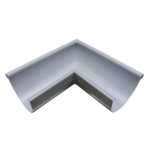 Inefa Rinnenwinkel 90 Grad Außeneck NW 180, halbrunde Dachrinne aus grauem PVC.