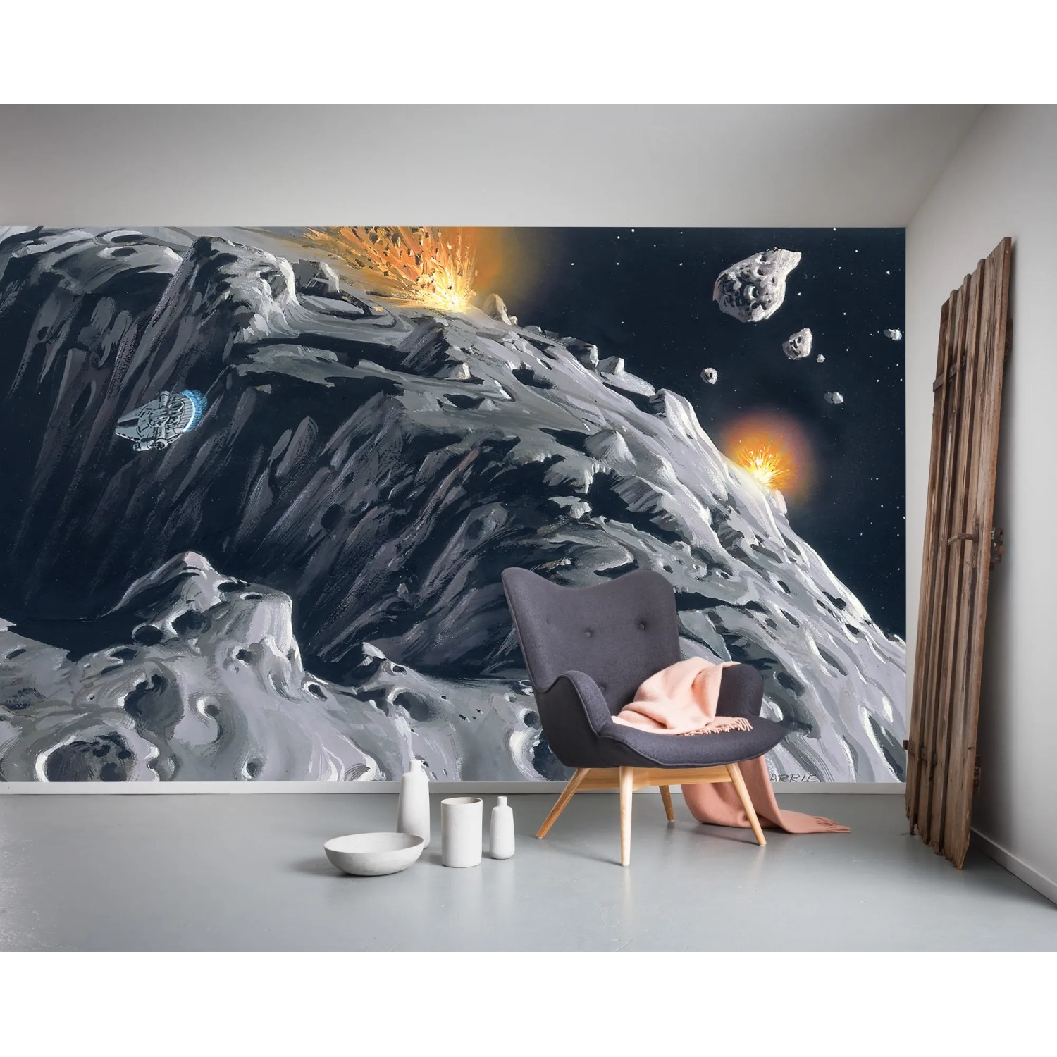 Komar Vlies Fototapete Star Wars Asteroid (500x250cm) im Kinderzimmer.