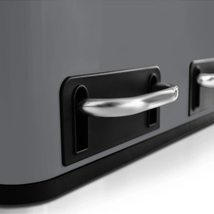 Detailaufnahme: Dunkelgrauer Karat Mülleimer Felix mit Edelstahl-Pedalen für 2x30L Trennsystem.