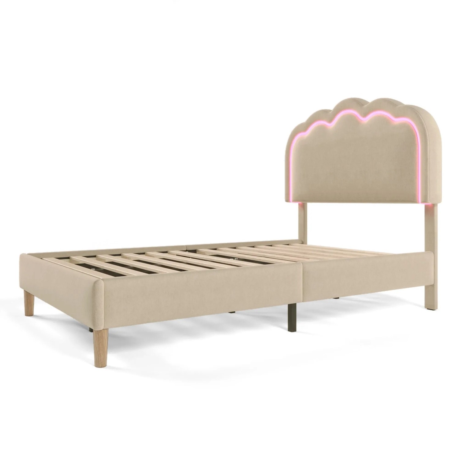 okwish Polsterbett 90×190 mit LED-Lichtleiste und Verstellbares Kopfteil Jungendbett ohne Matratze