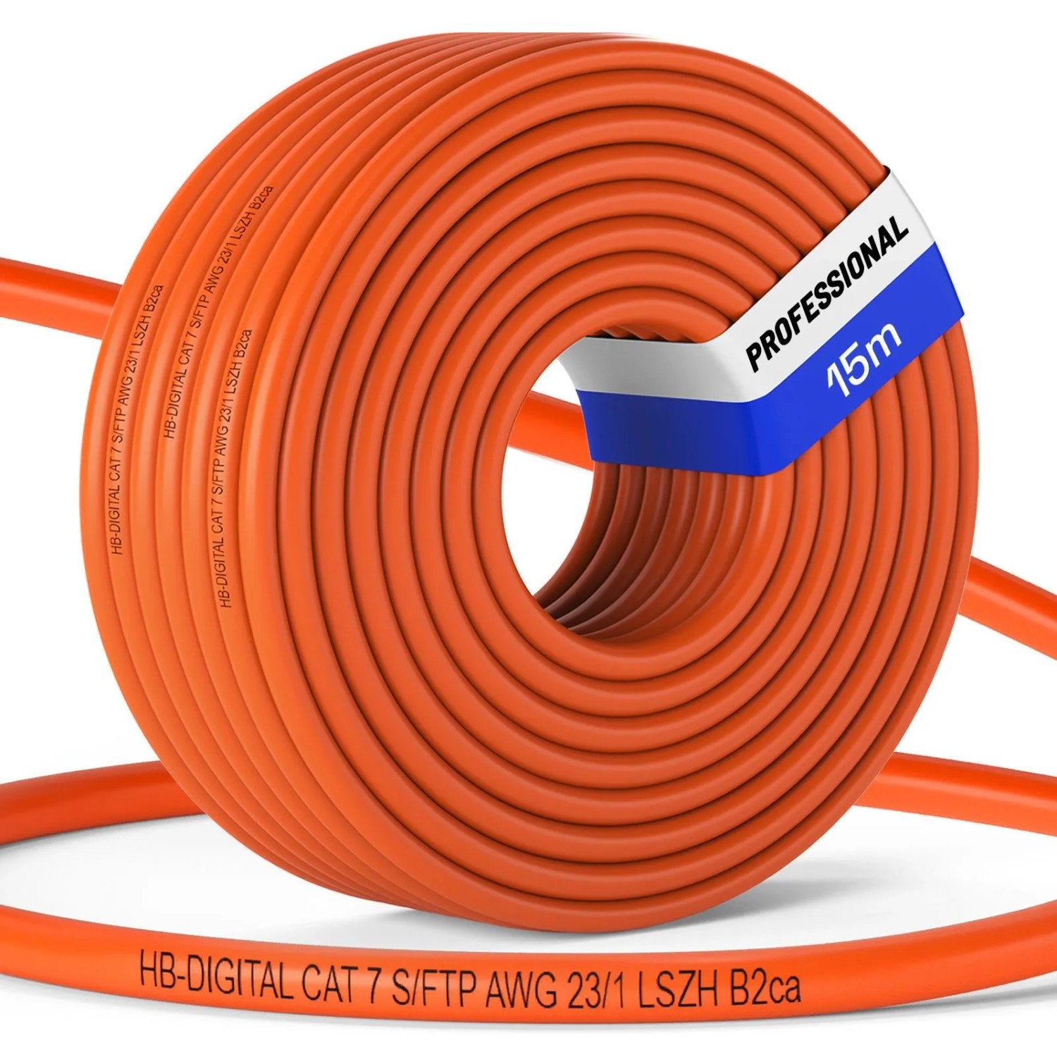 hb-digital CAT 7 Netzwerkkabel 15m PRO S/FTP PiMF AWG23/1 LSZH B2ca GHMT Zertifiziert