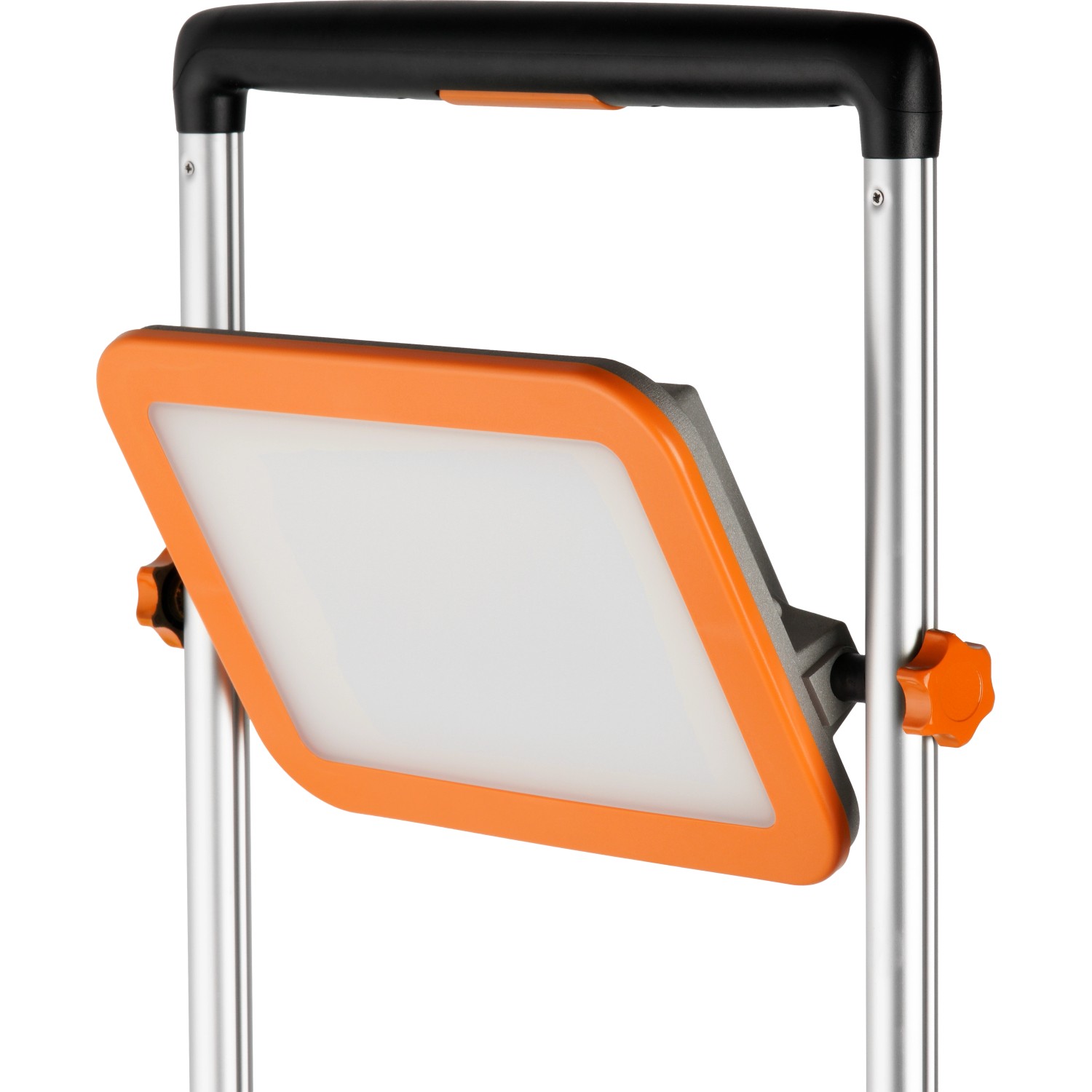 REV Ritter LED-Arbeitsleuchte LIFT, höhenverstellbar, grau-orange, mit klappbarem Ständer.