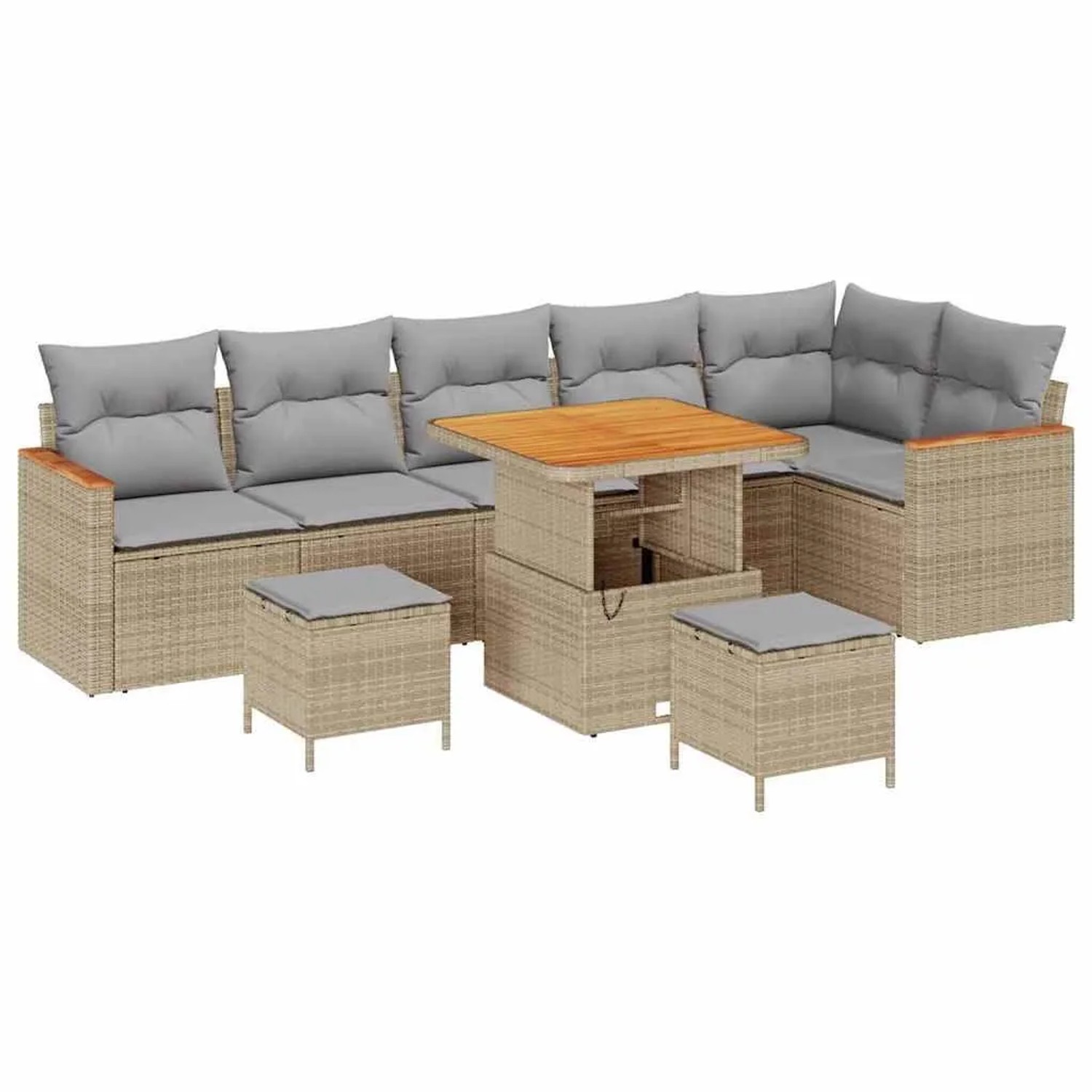 vidaXL Gartensofa-Set mit Kissen 9 Stk Beige Poly Rattan 3365012 günstig online kaufen