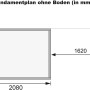 Fundamentplan des Karibu Holz-Gartenhauses Neuenburg mit Maßangaben (in mm).