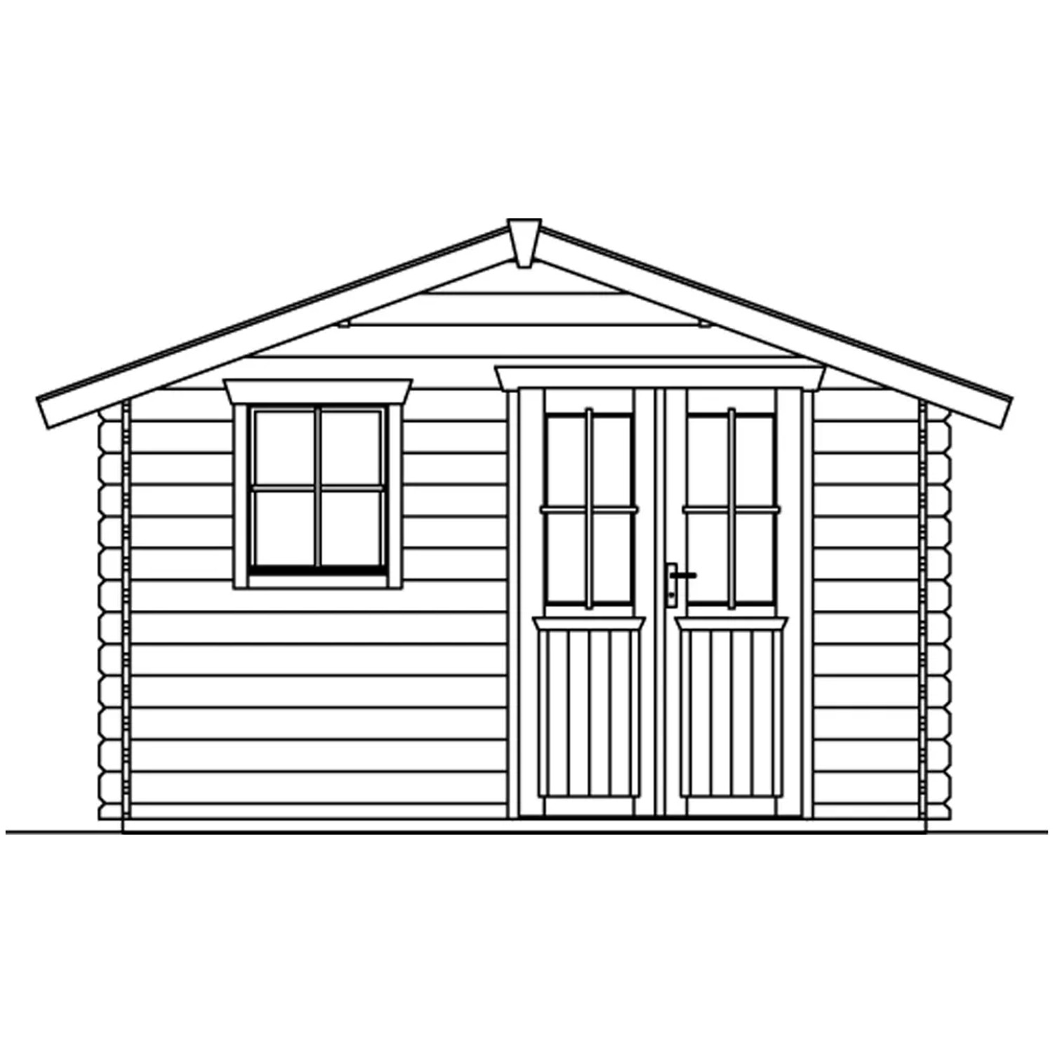 Holz-Gartenhaus Malaga 2 Natur, 340x340 cm von Skan Holz. Gartenhaus mit Doppeltür und Fenster.