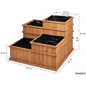 Needs&wants Hochbeet Quadry1 mit 4 Pflanzkästen aus braun lasiertem Tannenholz.