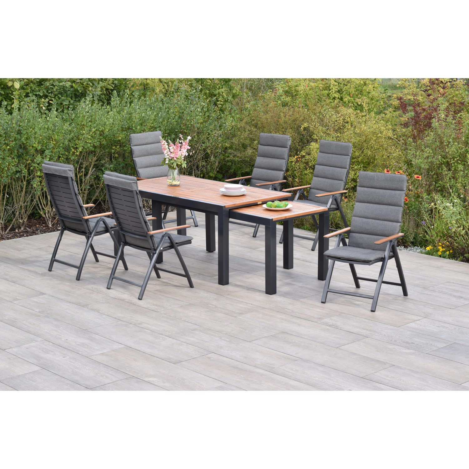 Merxx Tinos Set 13-tlg. 6 Klappsessel 6 Auflagen Flex-Gartentisch Ausziehba günstig online kaufen