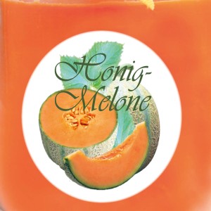 HS Candle Duftkerze Honigmelone im Glas, Ø10cm. Dekorative Kerze mit Melonen-Motiv.