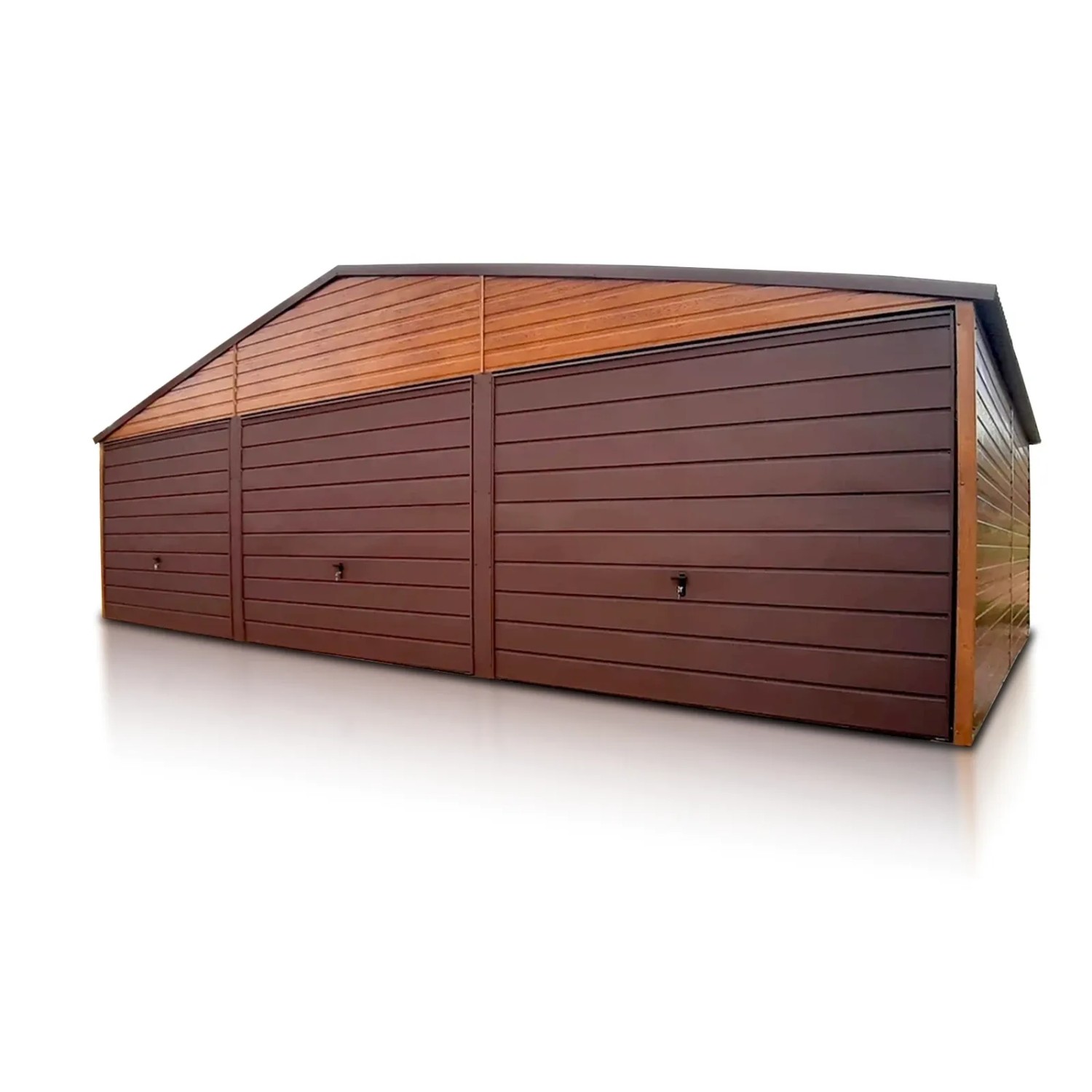 Liderstal Dreifachgaragen Standard aus Blech 900 x 500 cm Holzoptik Satteldach Schwingtor