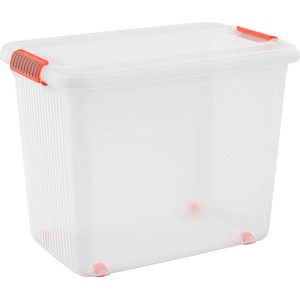 Transparente Aufbewahrungsbox K-Latch XXL mit Deckel und roten Verschlüssen.