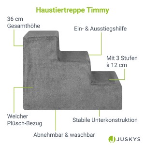 Graue Juskys Haustiertreppe Timmy mit 3 Stufen, ideal als Aufstiegshilfe für Hunde und Katzen.