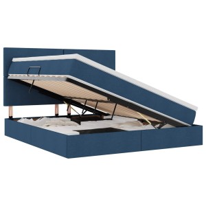 vidaXL Bett mit LED-Lichtleisten mit Kopfteil Blau 160 x 200 cm Stoff 3372368