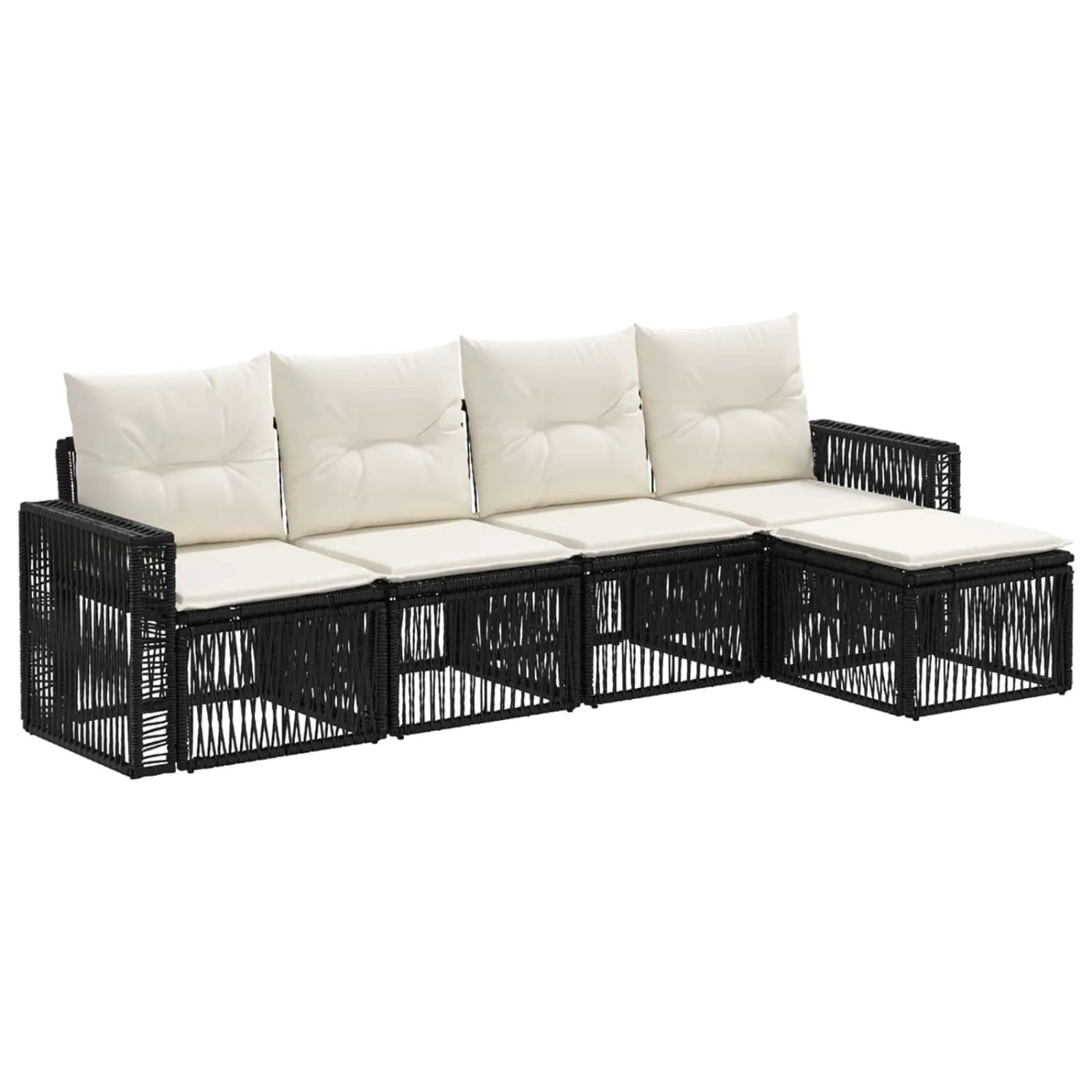 vidaXL Gartensofa-Set 5-Tlg Schwarz und Cremeweiß Poly-Rattan 3435109