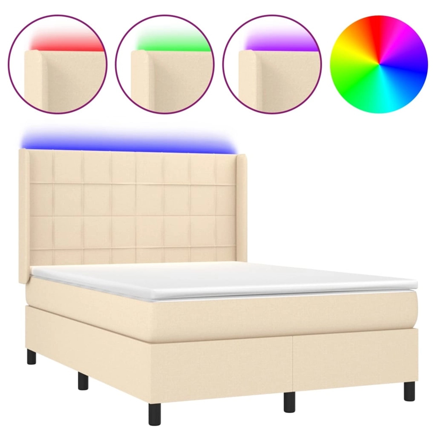vidaXL Boxspringbett mit Matratze & LED Creme 140x200 cm Stoff 3138322 günstig online kaufen