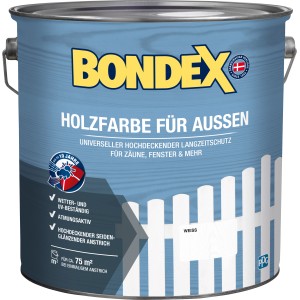 Weisse Bondex Holzfarbe für Aussen, 7,5 l, für optimalen Wetterschutz.