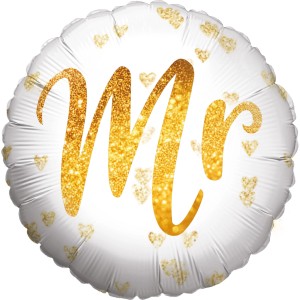 Party Factory Folienballon Mr Rund Weiß Gold Ø 45 cm