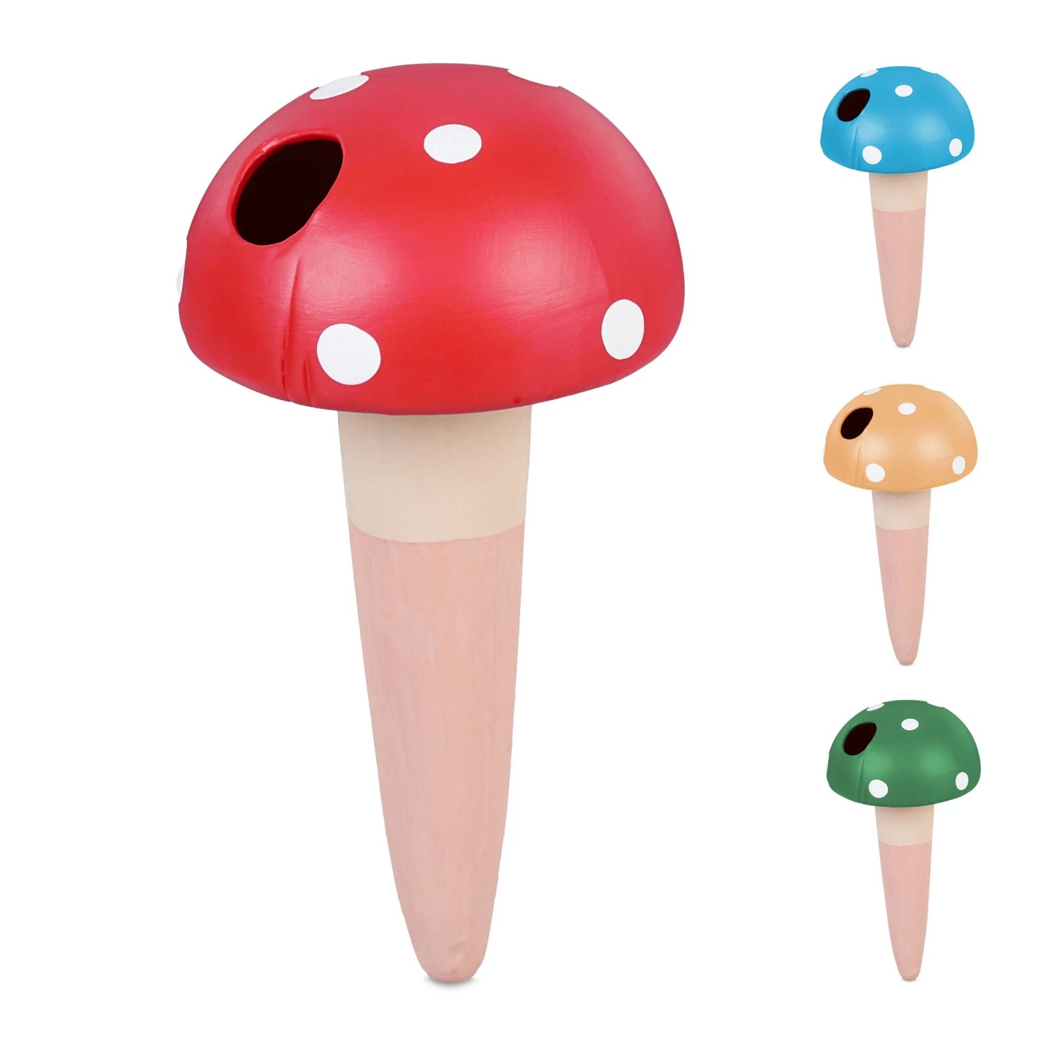 Relaxdays Gießkegel Keramik Bunt Pilz-Design Wasserdurchlässig 4er Set 16 cm x ø 8,5 cm