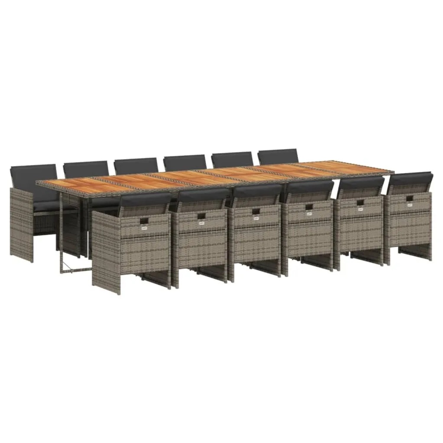 vidaXL 13-Tlg Garten-Essgruppe mit Kissen Grau Poly Rattan 3277717