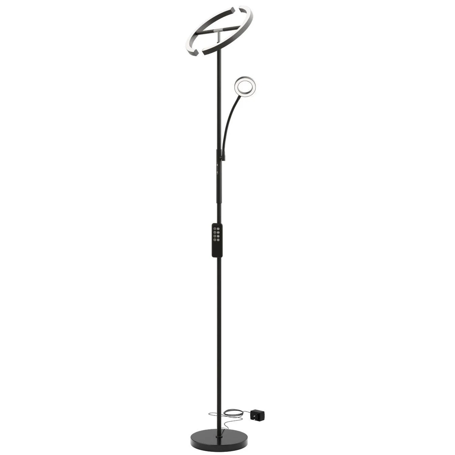 Tectake Deckenfluter Auralis Led  20 W  Inklusive Leselicht 7 W Dimmbar  Variable Farbtemperatur  31 50 x 31 50 x 188 cm Schwarz
