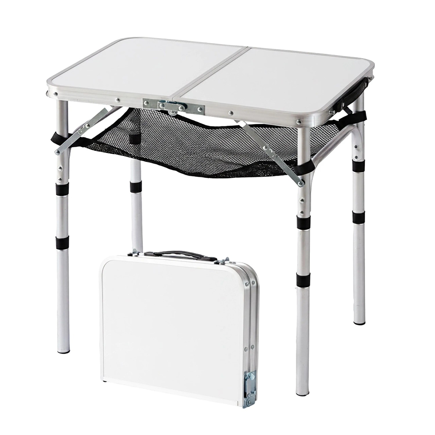 Relaxdays Klapptisch Aluminium Weiß Höhenverstellbar 60 cm x 60 cm x 40 cm