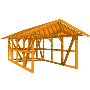 Skan Holz Carport Schwarzwald in Eiche: Fachwerk-Carport mit Satteldach und Dachlattung.