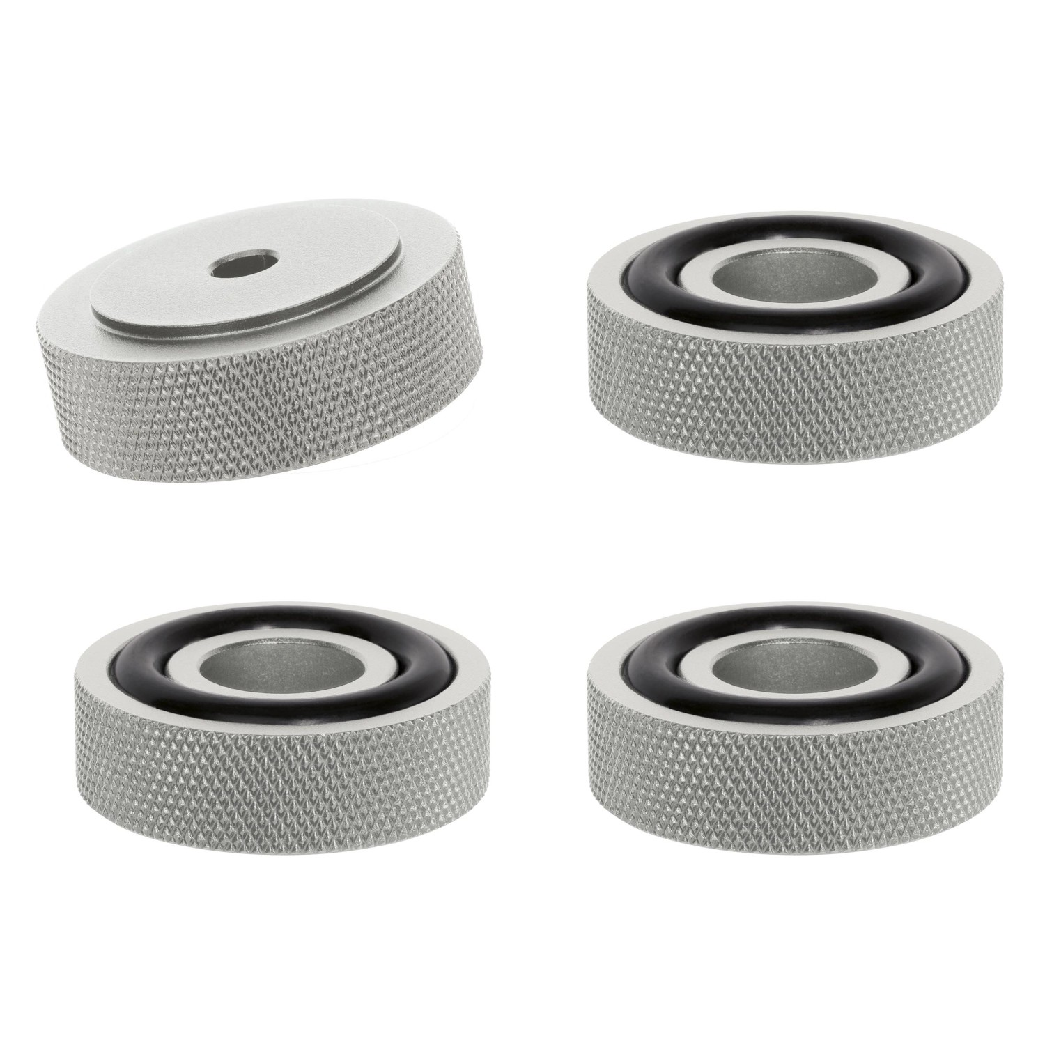 Dynavox Gerätefüße, 4er Set, silber, mit Rändelung für HiFi-Geräte und Möbel.