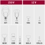 Übersicht verschiedener Leuchtmittel-Sockel: E27, E14, GU4, G4, GU10, COIN, G9, GU5.3, GY6.35.