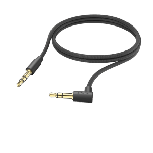 Schwarzes Hama Aux-Kabel mit 90° Winkelstecker, 3,5 mm Klinke, 1 m Länge.