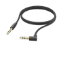 Schwarzes Hama Aux-Kabel mit 90° Winkelstecker, 3,5 mm Klinke, 1 m Länge.