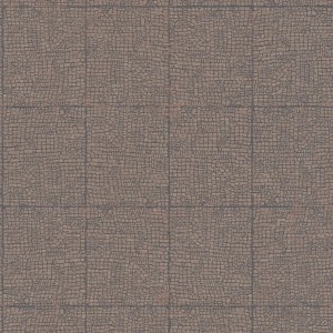 Dunkelbraune Vliestapete in Lehm- und Fliesenoptik mit Ethno-Muster für Wohnzimmer und Küche.