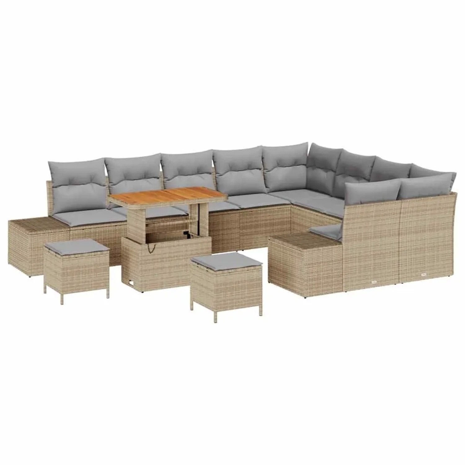 vidaXL Gartensofa-Set mit Kissen mit Speicher 12 Stk Beige Poly Rattan 3364 günstig online kaufen
