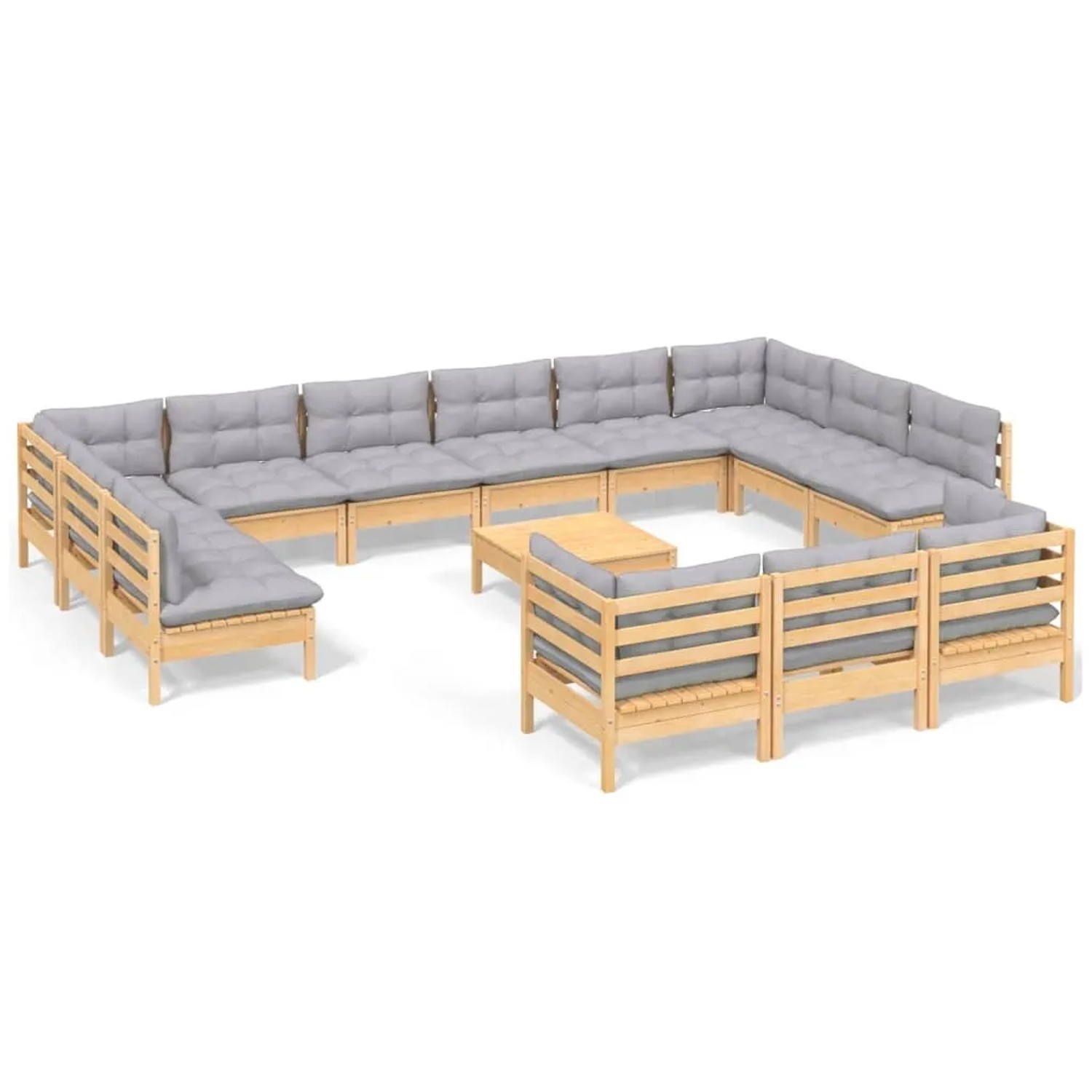 vidaXL 14-Tlg Garten-Lounge-Set mit Grauen Kissen Kiefernholz 3097288