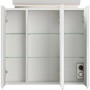 Offener Posseik Spiegelschrank 70 cm, weiß hochglanz, mit LED-Lampe und Glasböden.